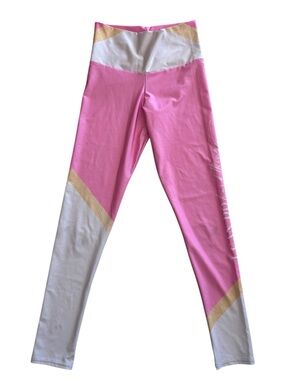 NEW Sweat Goddess Pink, White and Yellow Colorblock Leggings M